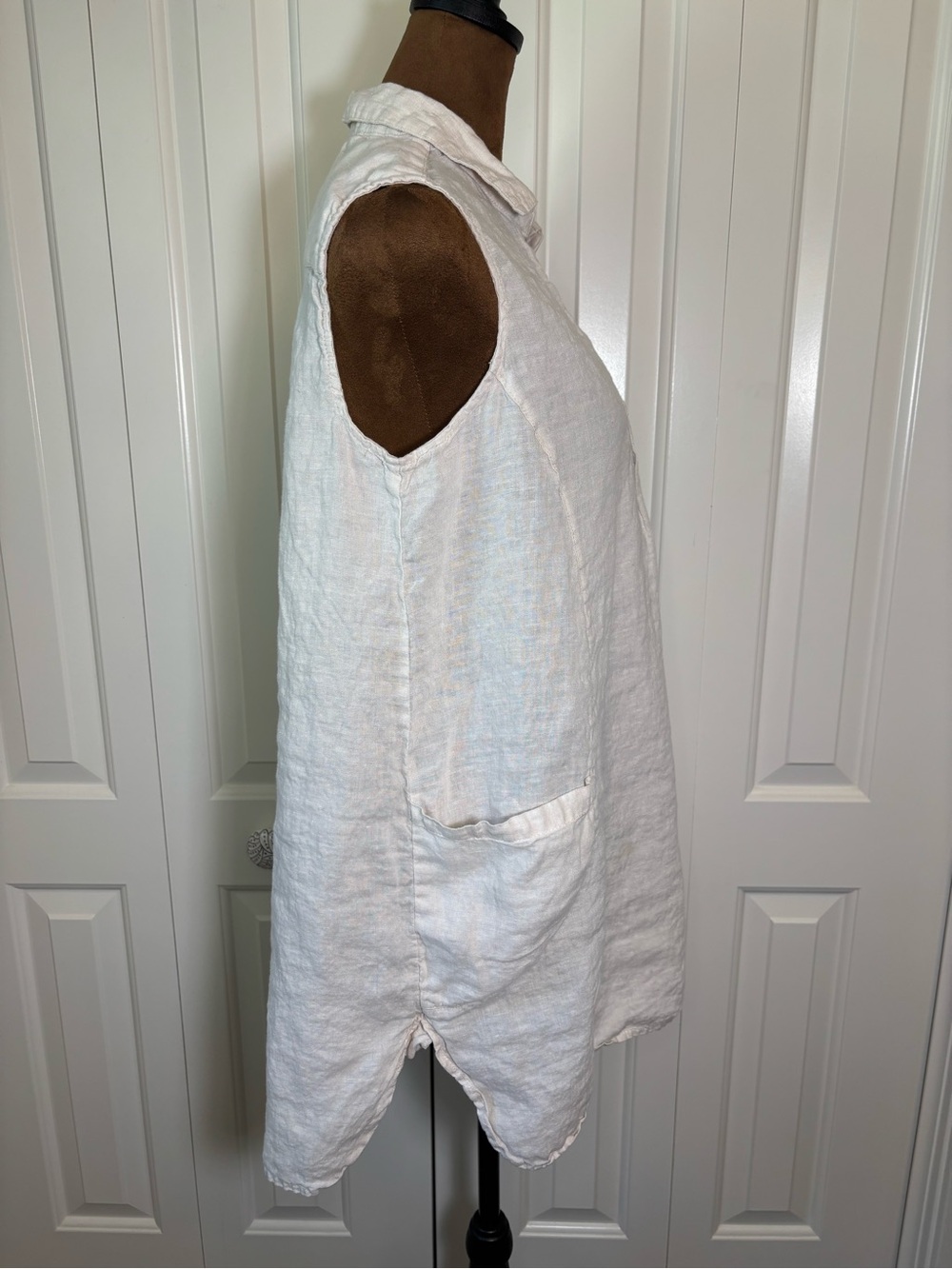 Sigrid Olsen Off-White 100% Linen Sleeveless Tunic Top Mini Dress Pockets M EUC - Picture 4 of 10